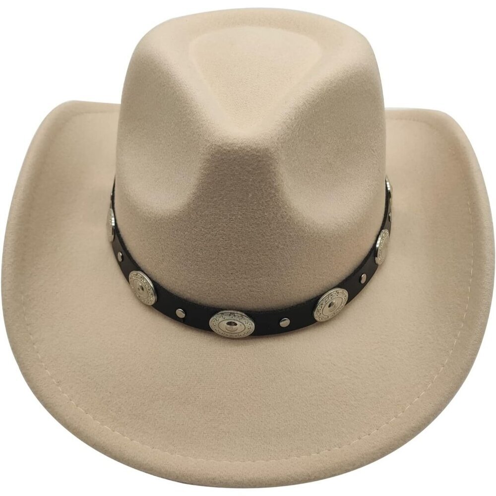 Unisex Beige Western With Braided Band Buckle Classic Fedora Cowboy Felt Hat